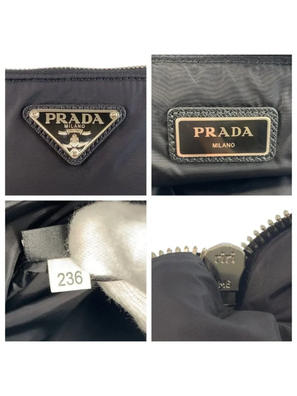 Prada Tessuto Black Silver Nylon Clutch